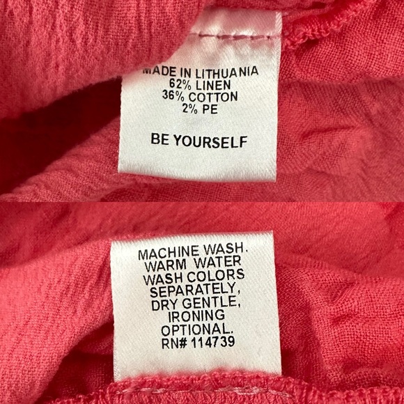 Flax Linen Blend Pucker Top In Pink Oversized Lagenlook Size S - Picture 9 of 11